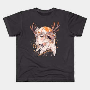 Forest Deer Girl Original Illustration Art Kids T-Shirt